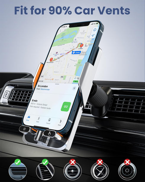 Wireless Car Charger Vent Mount, Car Phone Holder 15W Fast Charging, Auto Clamping Air Vent Phone Mount for iPhone 15/15 Pro/15 Pro Max, Samsung G...