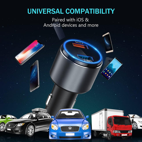 Car Charger, MOKPR Dual Port USB Car Charger Adapter with Blue LED, Quick Charge 3.0 & 2.4A Charging Port Compatible with iPhone 14/13/12/12 pro/1...