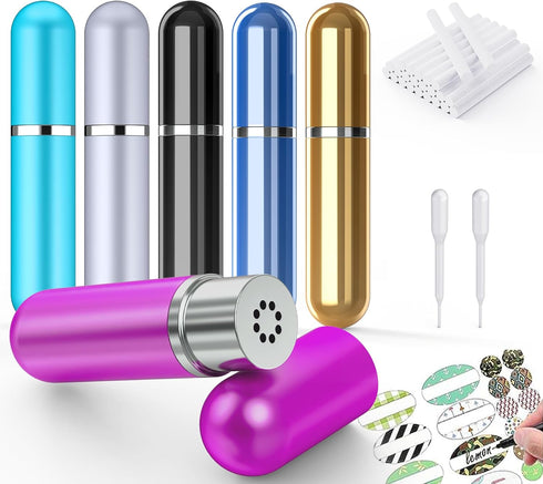 6 Pack Aromatherapy Nasal Inhaler Tubes for Essential Oils, Portable Reusable Blank Aluminum Nasal Inhalers with 2 Mini droppers 24 Cotton Wicks a...