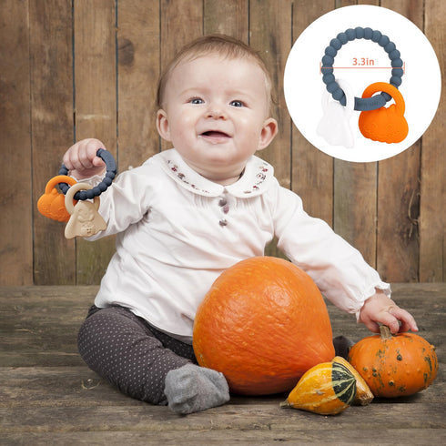 Silicone Teething Ring Toy, Halloween Baby Teether Toys with Rattles Pumpkin and Ghost, Sensory Chew Toys for Babies 3-6-12 Months to Soothe Sore ...