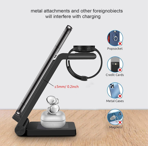 3 in 1 Wireless Charger DINTNCCM Fast Wireless Charging Stand Station Foldable for Samsung Galaxy S24 Ultra/S23+/S22/S21/S20/S10/S9, Galaxy Watch6...