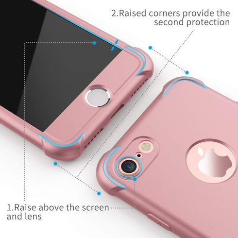 ORETECH Compatible with iPhone 7/8 Case, with 2 Pack HD Screen Protector 360° Full-Body Silicone Soft TPU Hard PC Protective Bumper Phone Case Cov...