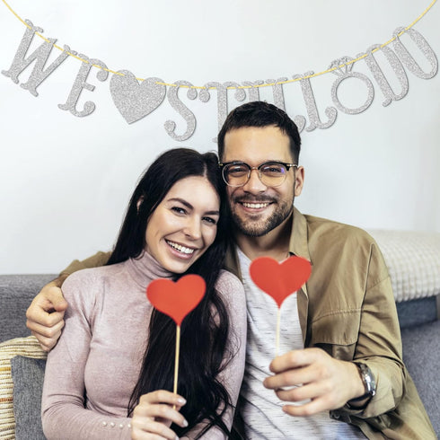 We Still Do Banner for Wedding Anniversary Party Decorations Sign Photo Prop (Silver Glitter)...