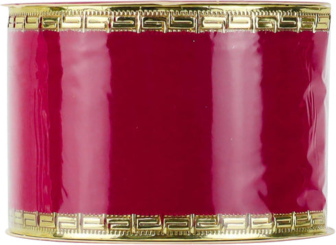 MEEDEE Red Velvet Ribbon 2.5 Inch Red Velvet Christmas Ribbon 10 Yards Red Velvet Wired Ribbon with Gold Greek Key Edge Ribbon Red Ribbon for Chri...