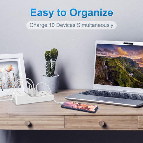 QIONMAR USB Wall Charger USB Charging Station for Multiple Devices USB Charger 10-Ports Power Hub Strip Smart Plug Charging Dock Charge Block Comp...