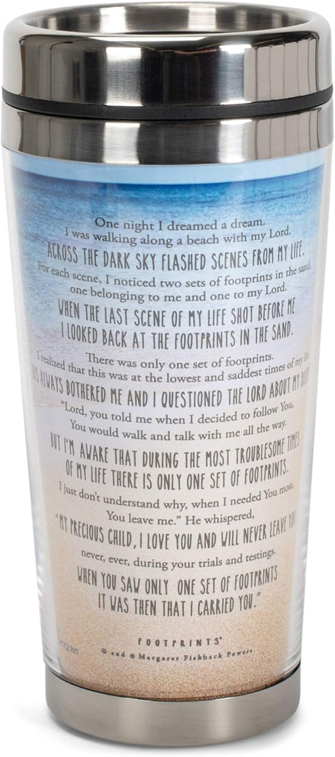 Footprints in the Sand Poem 16 Oz. Stainless Steel Insulated Travel Mug with Lid...