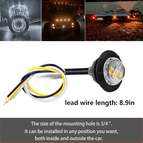 10Pcs Dual Color 3/4" Round LED Marker Lights,White to Amber Waterproof Front Rear Signal Running Tail Lights,Trailer Marker Clearance Lights for ...