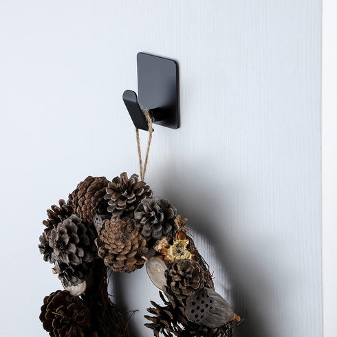 Taozun Adhesive Hooks 8 Packs, Black Wall Hooks for Hanging Coat/Towel Hooks Stainless Steel Waterproof Robe Hooks for Bathroom Bedroom Kitchen...