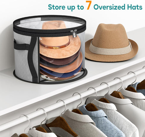 AOODA Oversized Clear Hat Storage Bag for Women, Holds up to 7 Caps Cowboy Hat Organizer for Closet, Wide Brims Hat Case with Carrying Handles (Gr...