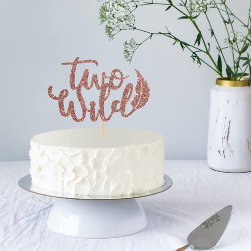 WeBenison Rose Gold Glitter Two Wild Cake Topper for Baby Shower, Kids 2nd Birthday Boy or Girl Birtyday Party Decorations...