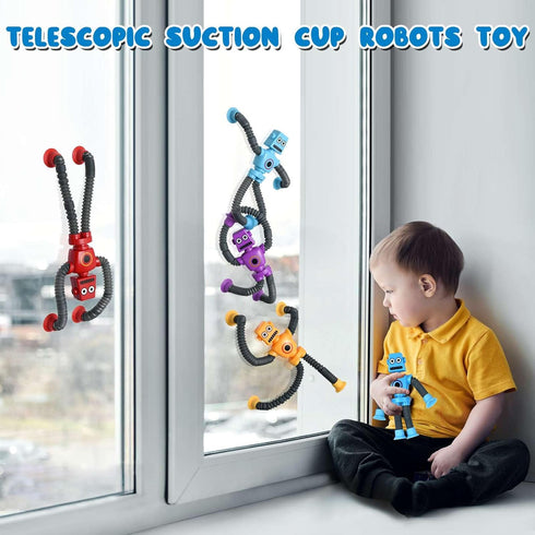 Pop Tubes Robot Fidget Toys (4 Pack), Telescopic Suction Cup Robotics Toy, Toddler Fine Motor Skills & Creative Learning, Autism Sensory Toys for ...