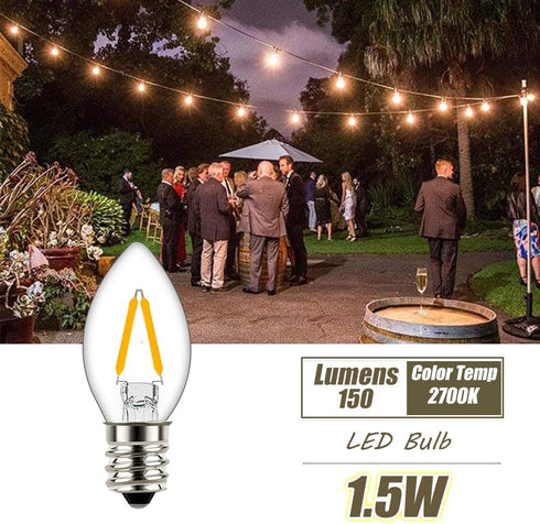 C7 Edison 1.5W Equivalent to 15 Watt Incandescent LED Filament Mini Night Light Bulbs - E12 Candelabra Base 2700K Warm White for Home Decorate 150...