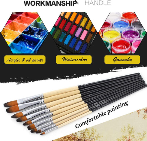 Artist Filbert Paint Brushes Set,9 Pcs Professional Painting Kits with Long Handle Soft Nylon Hair Filbert Brushes for Acrylic Oil Watercolor Goua...