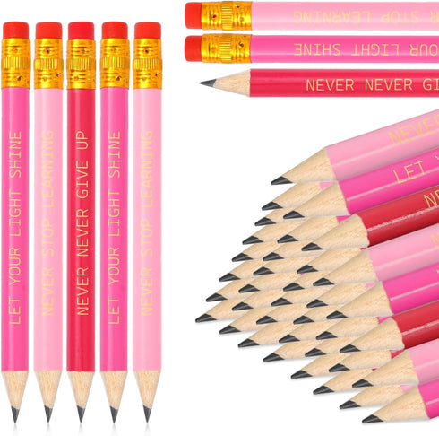 Whaline 60Pcs Inspirational Golf Pencil with Erasers Gradient Pink Presharpened Short Writing Pencils 3 Colors Motivational Sayings Half Pencils f...