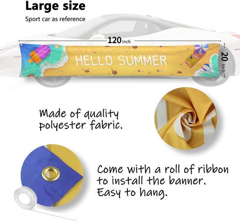 Probsin Summer Banner 120"x 20" Decorations Outdoor Hello Welcome Yard Sign Beach Umbrella Barbecue Party Supplies Holiday Decor Swimming Pool Coo...