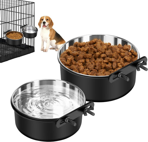 Dog Crate Water Bowl No Spill, 2 Pack Dog Crate Bowls Hanging, Kennel Water Food Bowls Mountable, Pet Cage Accessories Feeder Dish, Stainless Stee...