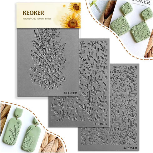 Keoker Polymer Clay Texture Sheets, Clay Texture Mat for Making Earrings Jewerly, Polymer Clay Earrings Tools (No. 7-8)...