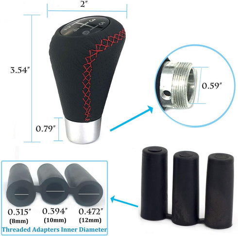 5 Speed Car Knob Shifter Handle, Leather MT Gear Stick Shift Fit Most Manual Transmissions, Red Stitched...