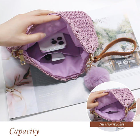 Straw Crossbody Bags Women Summer Woven Shoulder Purse Beach Wristlet Zipper...