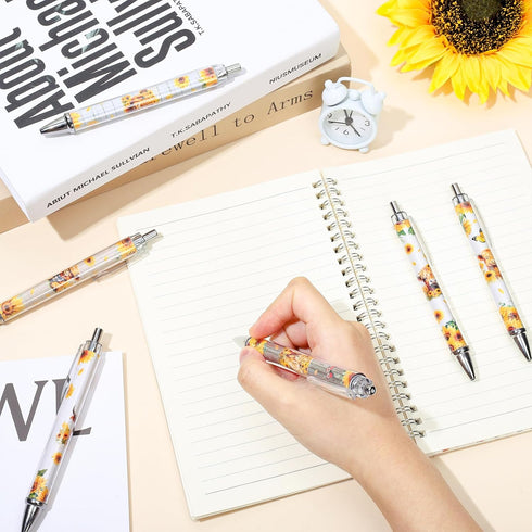 24Pcs Highland Cow Print Ballpoint Pens Retractable Rustic Cow Sunflower Picture Pens Plastic Black Ink Pens for School Home Office Wedding Baby S...