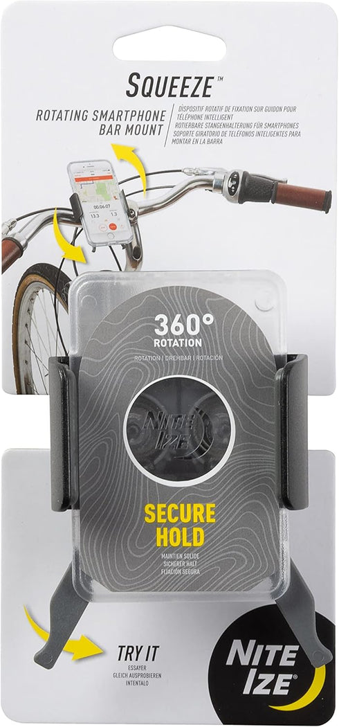 Nite Ize Squeeze Rotating Smartphone Bar Mount - Universal Phone Mount for Bike Handlebar - Phone Holder with Universal Mounting Strap - Transluce...