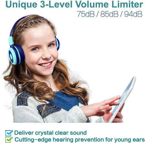SIMOLIO Kids Bluetooth Headphones with Microphone and 75dB,85dB,94dB Volume Limit, Foldable Lightweight & Adjustable, Wireless Headphones for Kids...