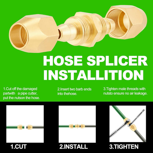 Brass Air Reusable Hose Splicer Repair Kit for 1/4 Inch ID Polyurethane Hose, Air Hose Fitting (4Set 1/4inch)...
