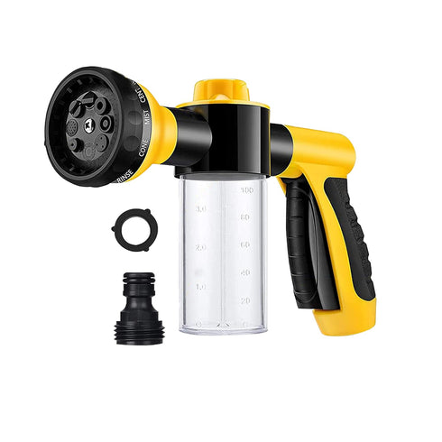 Foam Sprayer Gun, Pressure Nozzle for Car Wash, Watering plants, Pet Shower, Outdoor Fun - 8 Watering Patterns and Soap Dispenser (Yellow)...