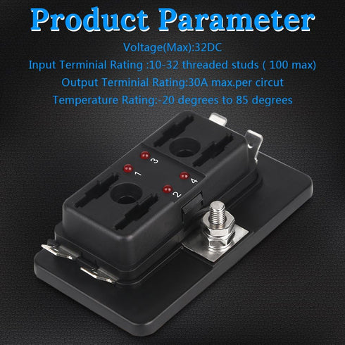 WATERWICH 4-Way Blade Fuse Box Standard Circuit Fuse Holder Box Block DC 12-32V with Waterproof Protection Cover for Car Boat Marine Trike Auto Ca...