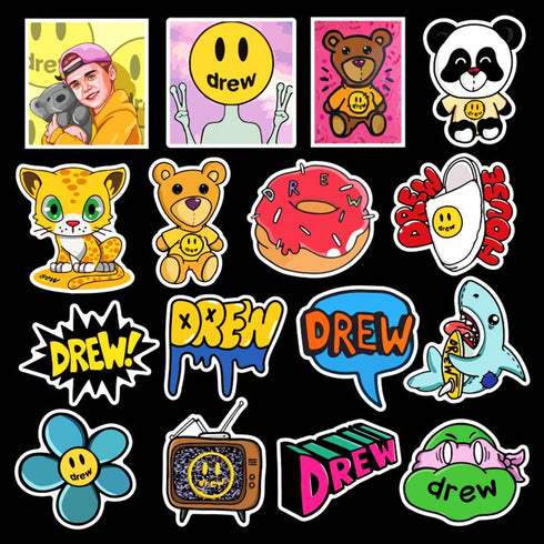 50Pcs Fashion Brand Logo Drew House Cool Stickers for Water Bottle Cup Laptop Guitar Car Motorcycle Bike Skateboard Luggage Box Vinyl Waterproof G...