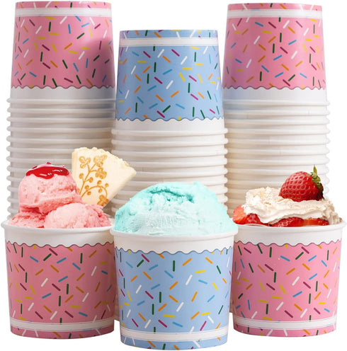 Lamosi Ice Cream Bowls Disposable - 100 Count - 9 oz Paper Ice Cream Sundae Cups, Party Supplies Food Containers for Dessert Snack Frozen Yogurt S...
