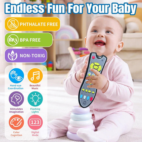 TV Remote Control Toy - Musical Play with Light and Sound for 6 Months+ Toddlers Boys or Girls kids Play Remote for Baby Preschool Education Three...