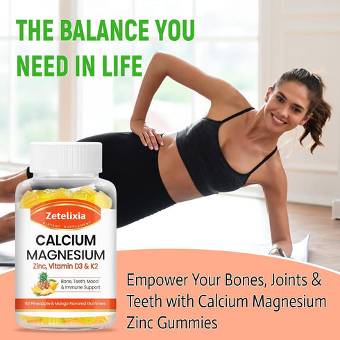 Sugar Free Calcium Gummies for Women Men, Calcium Magnesium Zinc with Vitamin D3 & K2, Calcium Magnesium Supplement for Bones Muscles and Joints, ...