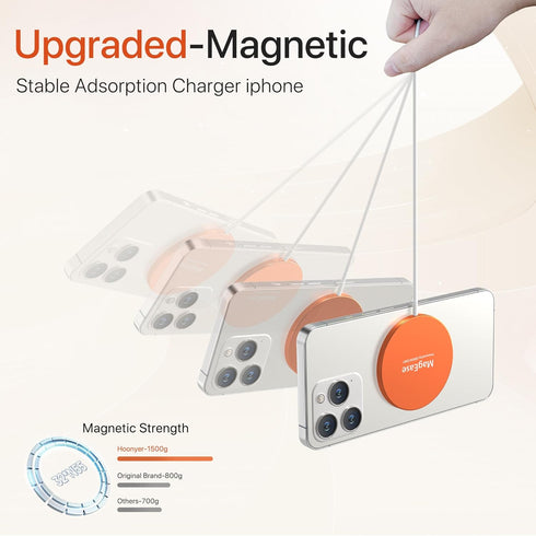 Magnetic Wireless Charger, MagEase 15W Wireless Charger Magnetic Compatible with iPhone 15/14/13/12 Series and AirPods 3/2/Pro-Orange...