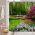 Garden Landscape Shower Curtain Colorful Flower Green Plant Tulip Floral Forest Tree Spring Nature Scenic Rustic Bathroom Home Curtain with Hooks,...