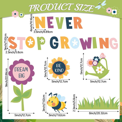 90 Pcs Spring Bulletin Board Decorations for Classroom Flowers Bulletin Board Set Never Stop Growing Cutouts Inspirational Quotes Cards Wall Decal...