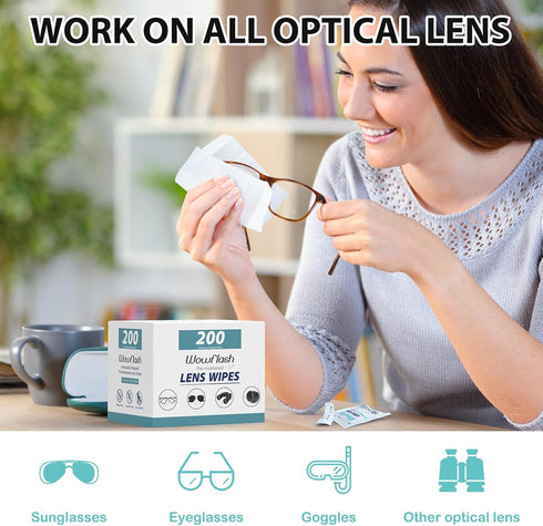 200 Count Lens Wipes for Eyeglasses, Eyeglass Lens Cleaning Wipes Pre-moistened Individually Wrapped Sracth-Free Streak-Free Eye Glasses Cleaner W...
