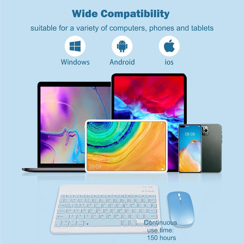 Wireless Bluetooth Keyboard and Mouse Mice Set Dual Rechargeable (Blue)...
