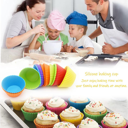 Silicone Cupcake Baking Cups 24 Pack, Reusable & Non-stick Muffin Cupcake Liners Holders Set for Party Halloween Christmas, Easy Clean Pastry Muff...