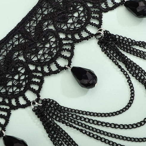 Halloween Sexy Jewelry Elegant Vintage Women Princess Black Lace Gothic Steampunk Statement Necklace Victorian Lolita Choker Crystals Pendant Vamp...