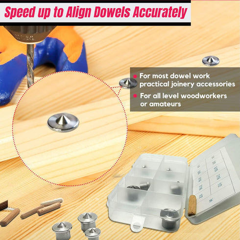 Stainless Steel Dowel Pin Centers Set, 5pcs Dowel Pins of 1/4" 3/8" 5/16" 7/16" 1/2",Sharp Point Dowel and Tenon Center Transfer Plugs for Joinery...