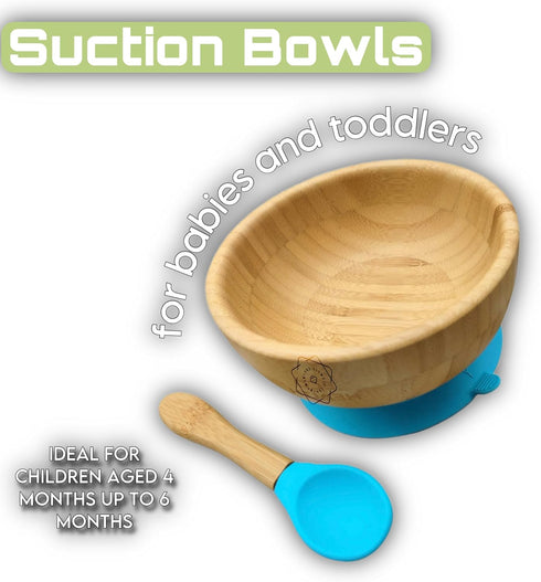 Baby Bamboo wooden Bowl and Spoon Feeding Set Removable Silicone Suction Cup for Kids / 12oz / Non-Toxic/Ideal for Baby-Led Weaning (Gray)...