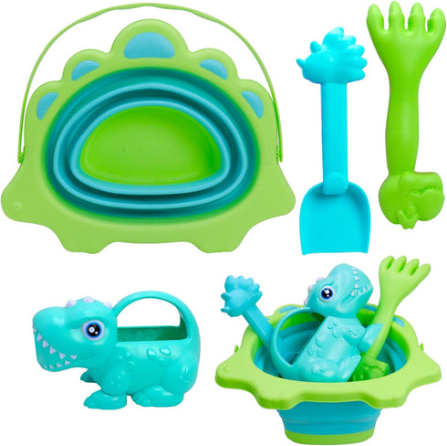 Beach Toys, Sand Box Toys for Kids Outdoor, Sand Toys with 2.5L Silicone Collapsible Bucket, Dinosaur Watering Can, Shovels for Camping Gear, Fish...