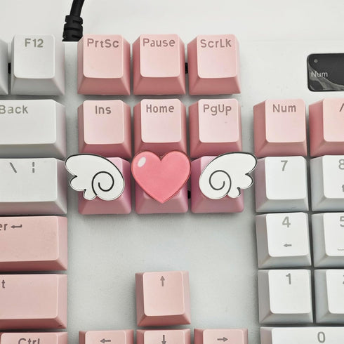 Personalized Cute Pink Keycaps,Love Heart and Wings Keycaps,Compatible with Cherry MX Switches Mechanical Keyboard (3 Keys OEM R4 Profile)...