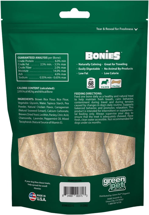 Bonies Natural Calming Formula Small-Sized Single Bone - Contains Chamomile & Lavender, Help Anxiety, Excessive Barking & Trembling, Chicken Flavo...