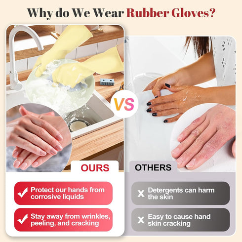 Reusable Kitchen Dishwashing Gloves - 4 Pairs Rubber Household Cleaning Gloves, Flexible and Durable & Non-slip Cleaning Gloves, Great for Kitchen...