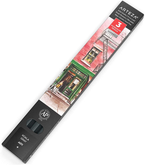 Arteza Professional Watercolor Pencils, Pack of 3, ?011 Koala Gray, Water-Soluble Pencils for Coloring, Blending, Layering & Watercolor Techniques...