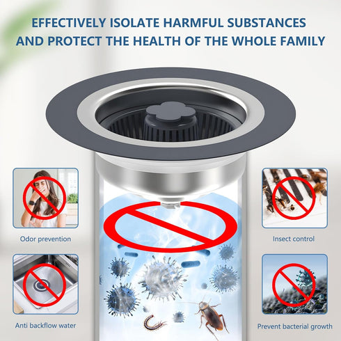 Kitchen Sink Drain Strainer, 3-in-1 304 Stainless Steel Sink Drain Stopper with Strainer Basket, Pop Up Anti-Clogging Odor Filter for 3-1/2 Inch S...