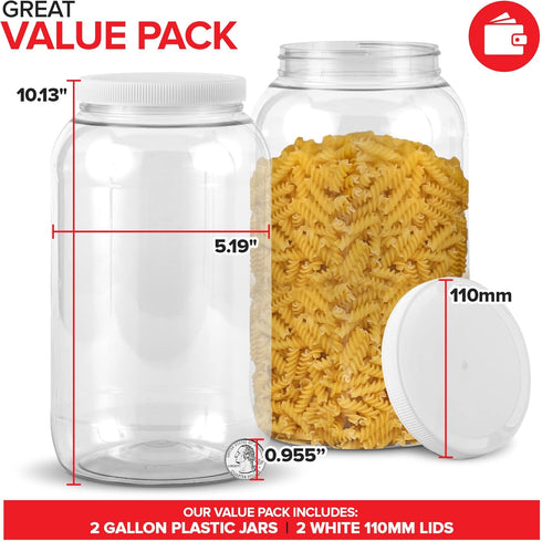 Stock Your Home 1 Gallon Clear Plastic Jars with Lids (2 Pack) 128 oz Wide Mouth Large Jar with Lid, Big Container for Candy, Cookies, Arts & Craf...