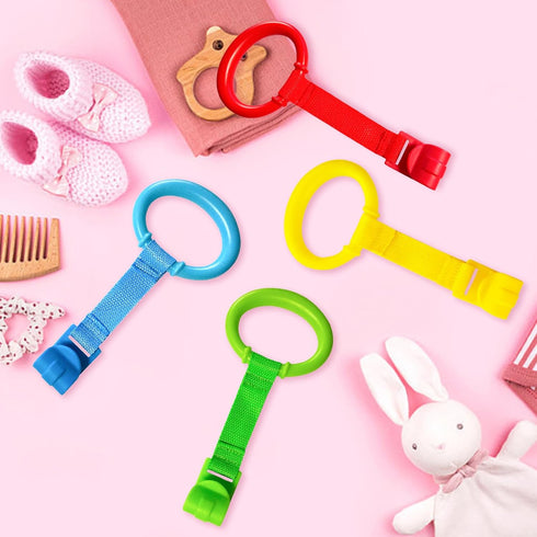 4pcs Plastic Baby Crib Pull Rings Kids Walking Exercises Assistant Stand Up Rings playpen Pull Ring Baby Cot Hanging Rings for Infant Baby Toddler...